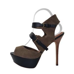 Sam Edelman Platform Brown Leather Strappy High Heels Women's 7.5M